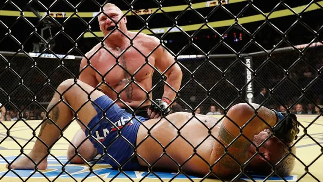 Brock Lesnar sonríe tras vencer a Hunt