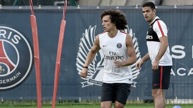David Luiz y Ben Arfa, en un entrenamiento del PSG