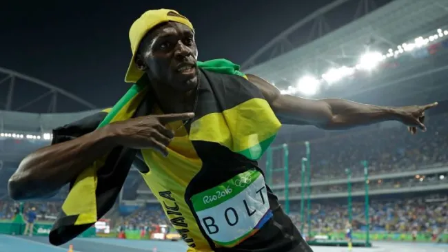 Usaín Bolt tras ganar la prueba de los 100m planos