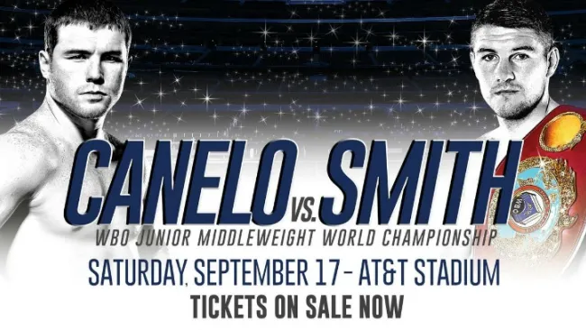 Cartel promocional de la pelea entre Saúl Álvarez y Liam Smith