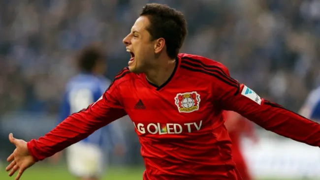 Javier Hernández celebra un gol con el Bayer Leverkusen