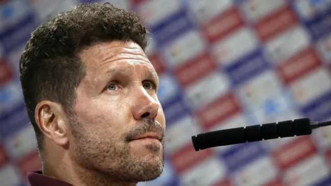  El entrenador del Atlético de Madrid, Diego Pablo Simeone, durante rueda de prensa