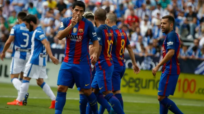 Suárez festeja un gol con Barcelona