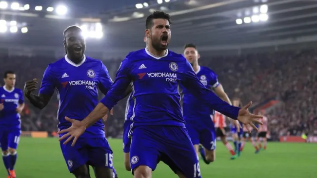 Diego Costa festeja gol contra el Southhampton