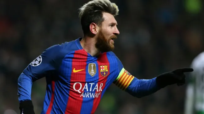 Lionel Messi festeja un tanto en Champions League 