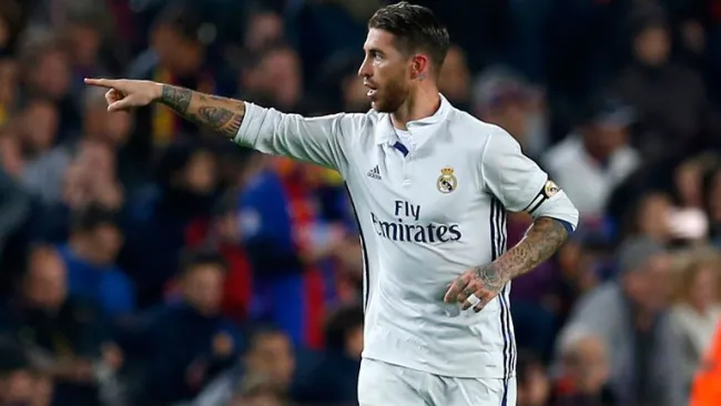Sergio Ramos festeja su gol contra el Barcelona