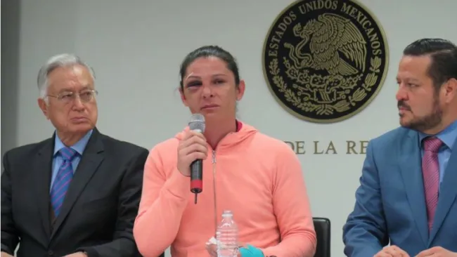 Ana Gabriela Guevara, durante la conferencia de presa en el Senado