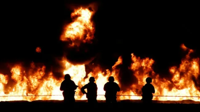 Fuego generado por la explosión de un ducto en Tlahuelilpan