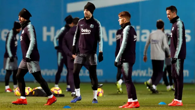Barcelona durante un entrenamiento previo al encuentro ante el Leganés