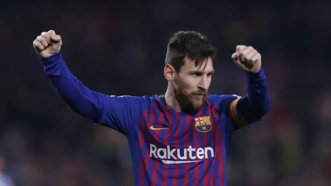 Messi festeja un gol con el Barcelona