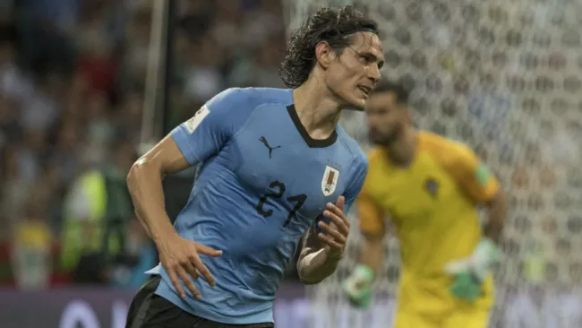 Cavani durante un juego con Uruguay en Rusia 2018