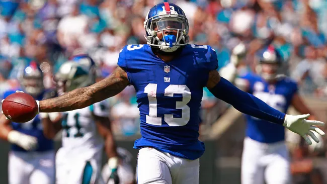 Beckham celebra durante un partido de los Giants