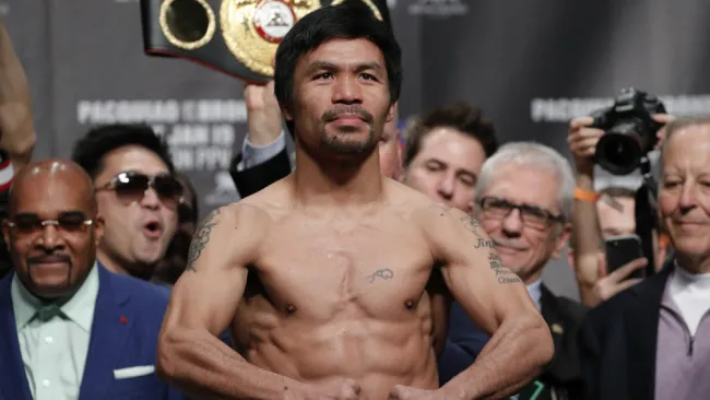 Manny Pacquiao durante una ceremonia de pesaje 