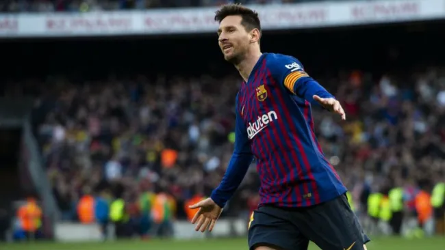 Messi festeja gol con el Barcelona
