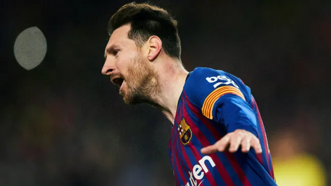 Lionel Messi festeja su gol contra el Atlético de Madrid