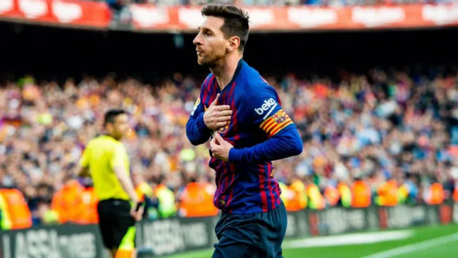 Leo Messi celebra una anotación con el Barcelona