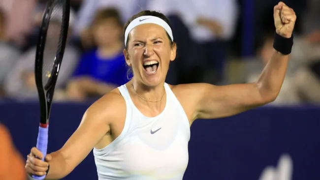 Victoria Azarenka celebra una victoria ante Angelique Kerber