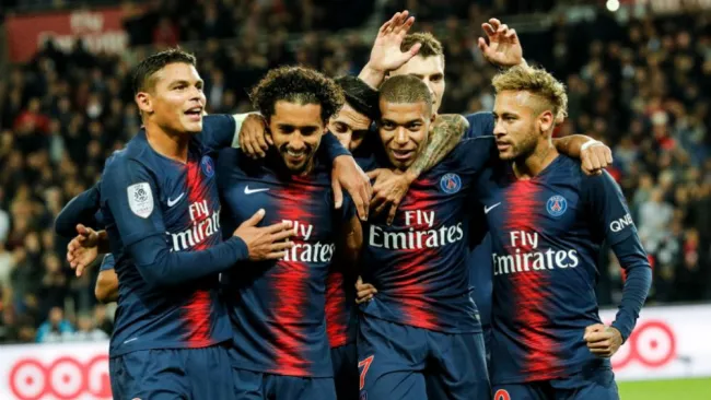 Jugadores del PSG, en festejo durante un partido