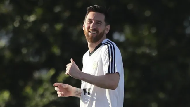 Messi, en un entrenamiento con la selección de Argentina