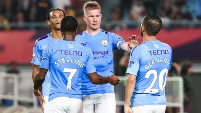 Jugadores del Manchester City celebran su victoria en el partido ante West Ham United