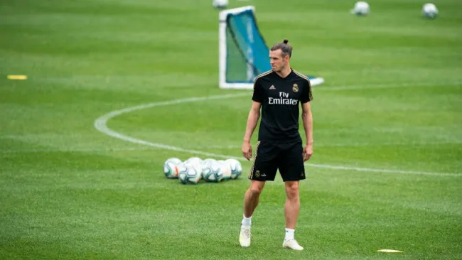 Bale, en un entrenamiento del Real Madrid