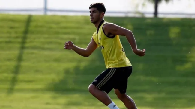 Marco Asensio, durante un entrenamiento con el Real Madrid