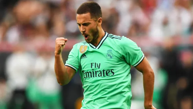 Eden Hazard celebra una anotación con el Real Madrid