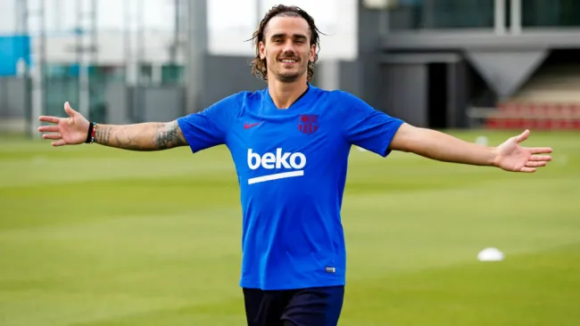 Antoine Griezmann durante un entrenamiento con el Barcelona 