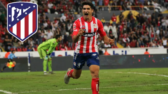 Nico Ibáñez festeja un gol ante Atlas con el Atlético de San Luis