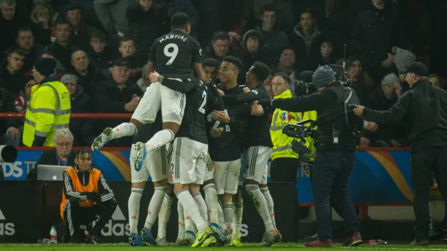 Jugadores del Manchester United celebrando un gol ante Sheffield 