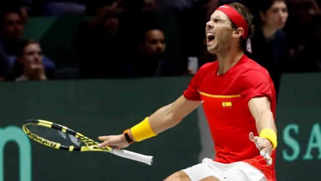 Rafael Nadal celebra el triunfo de España en la Copa Davis
