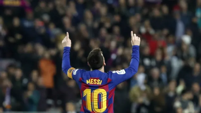Lionel Messi en celebración tras gol con Barcelona