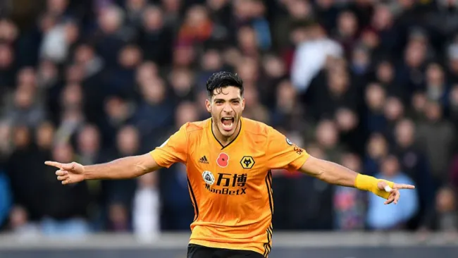 Jiménez, en festejo con Wolves