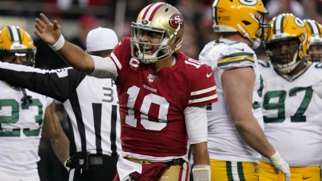 Jimmy Garoppolo en celebración con los 49ers