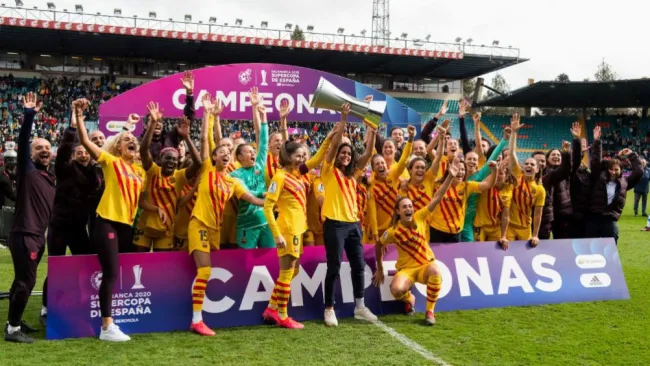 Jugadoras del Barcelona, en festejo
