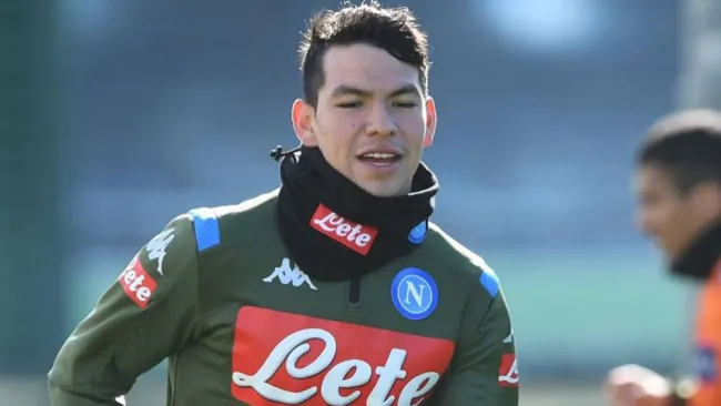 Lozano, en un entrenamiento del Napoli