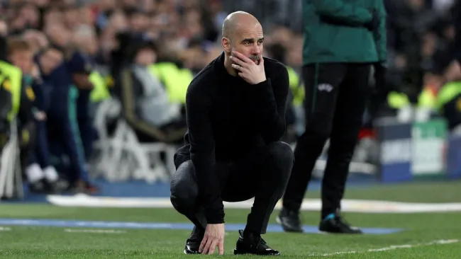 Pep Guardiola durante un partido de Champions del Manchester City