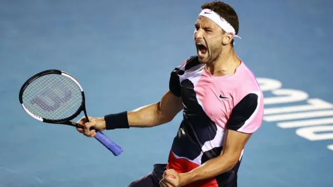 Grigor Dimitrov celebra victoria en el AMT