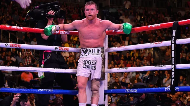 Canelo se recarga en las cuerdas durante un combate