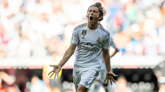 Luka Modric festeja un gol con el Real Madrid en LaLiga 
