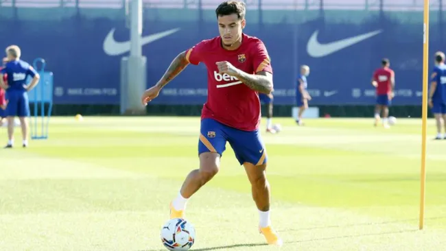 Philippe Coutinho durante un entrenamiento con el Barcelona 