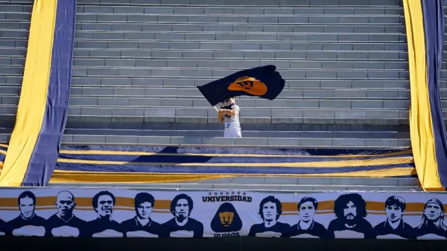 Goyo, mascota de Pumas, en la tribuna del Olímpico Universitario