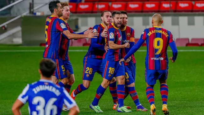 Alba festeja su gol contra la Real Sociedad 