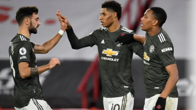 Marcus Rashford en festejo ante Sheffield United