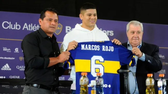 Marcos Rojo en su presentación como xeneize