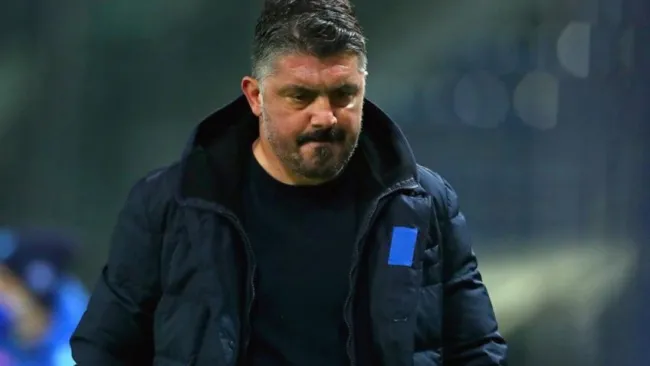 Gennaro Gattuso reacciona después del juego contra Atalanta en la Serie A