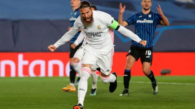 Sergio Ramos en festejo ante Atalanta