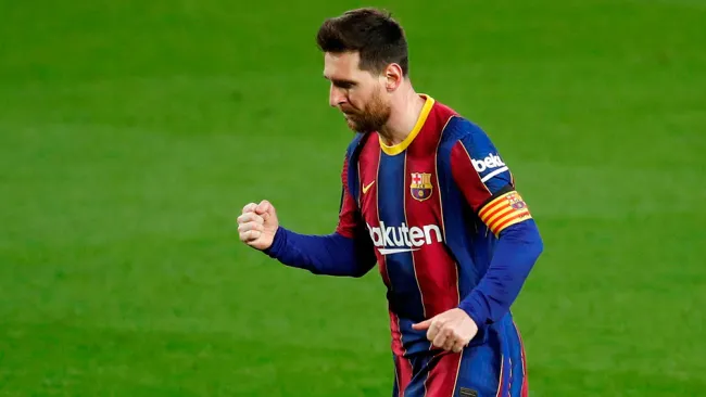 Messi, tras anotar un gol con el Barcelona
