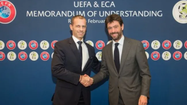 Aleksander Čeferin y Andrea Agnelli en saludo