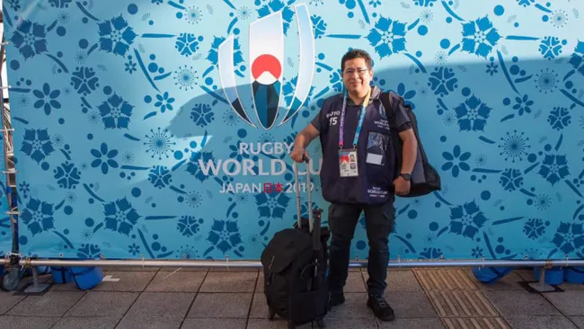 Rodrigo, durante su cobertura del Mundial de Rugby